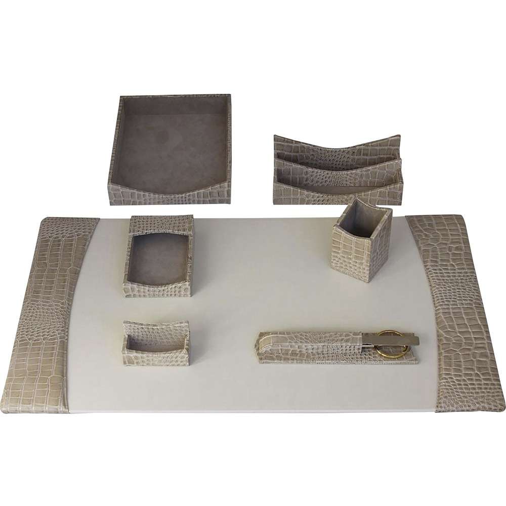 Set of Italian Cream Woven Leather Desk Accessories